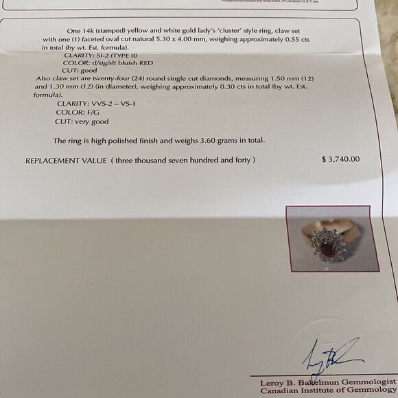 14K Natural Burmese Ruby & Diamond Cluster Ring - Picture 12 of 13